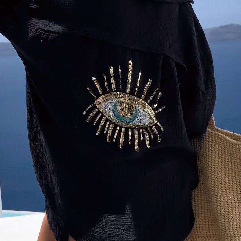 Dina | Casual oversized overhemd met pailletten en kralen