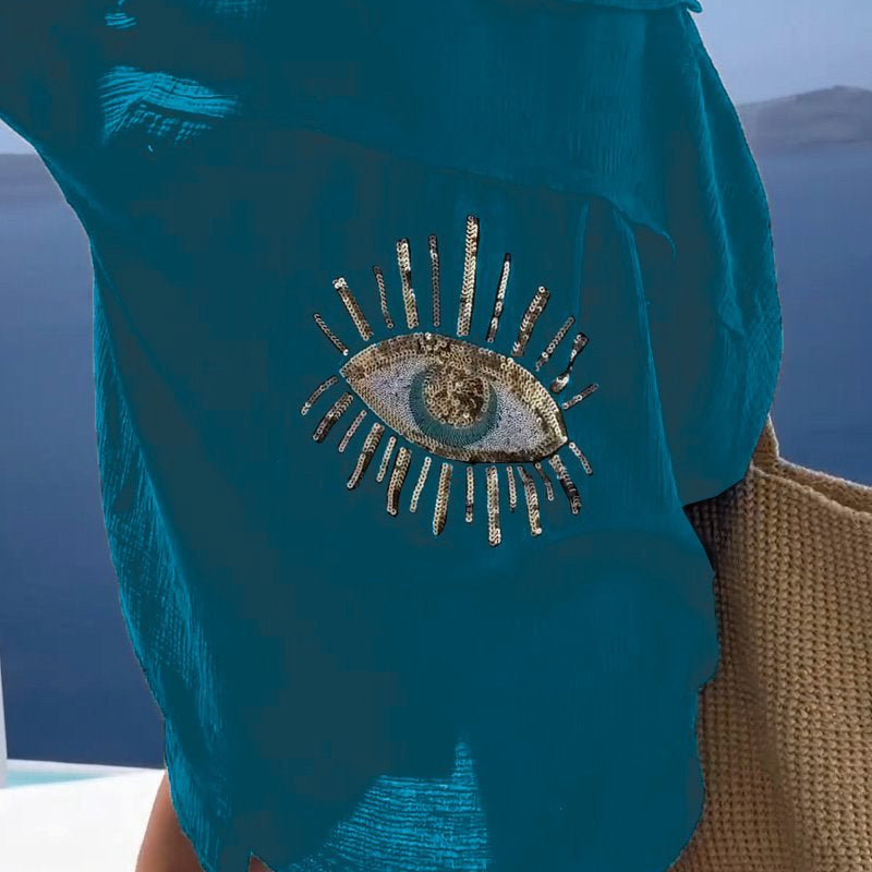 Dina | Casual oversized overhemd met pailletten en kralen