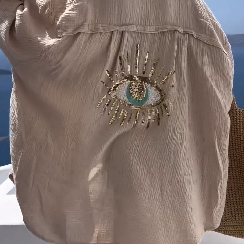 Dina | Casual oversized overhemd met pailletten en kralen